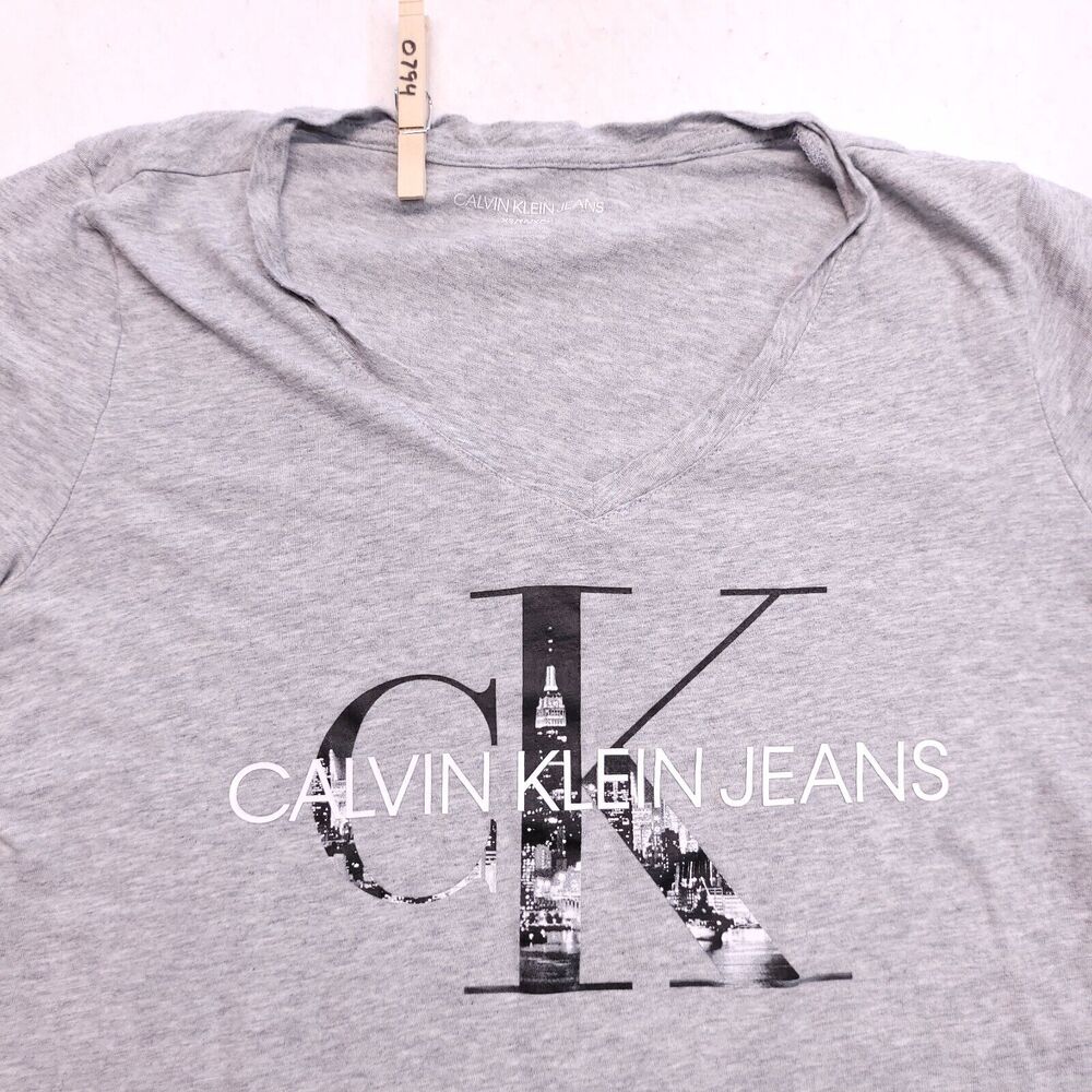 Calvin Klein Graphic Casual Short Sleeve T Shirt Womens Size XS Gray Black